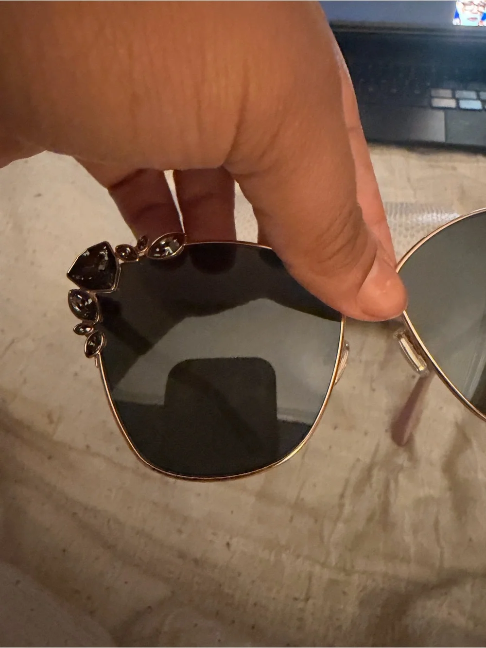 Jimmy Choo Gold Frame Black Lens Sunglasses with Crystal Accents